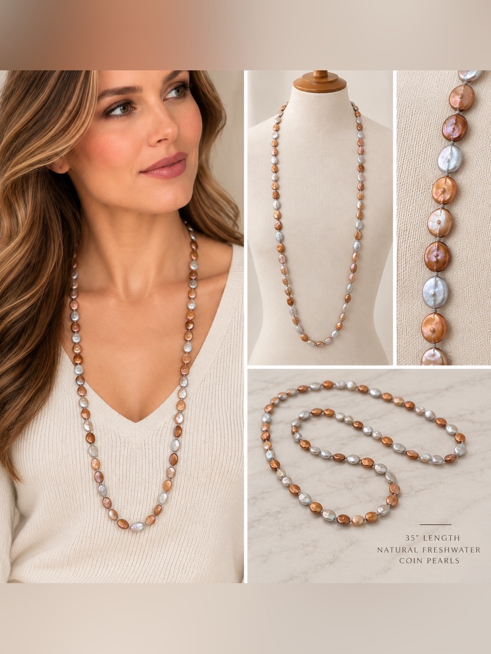 Honora Freshwater Coin Pearl Necklace — Champagne and Silver Pearls